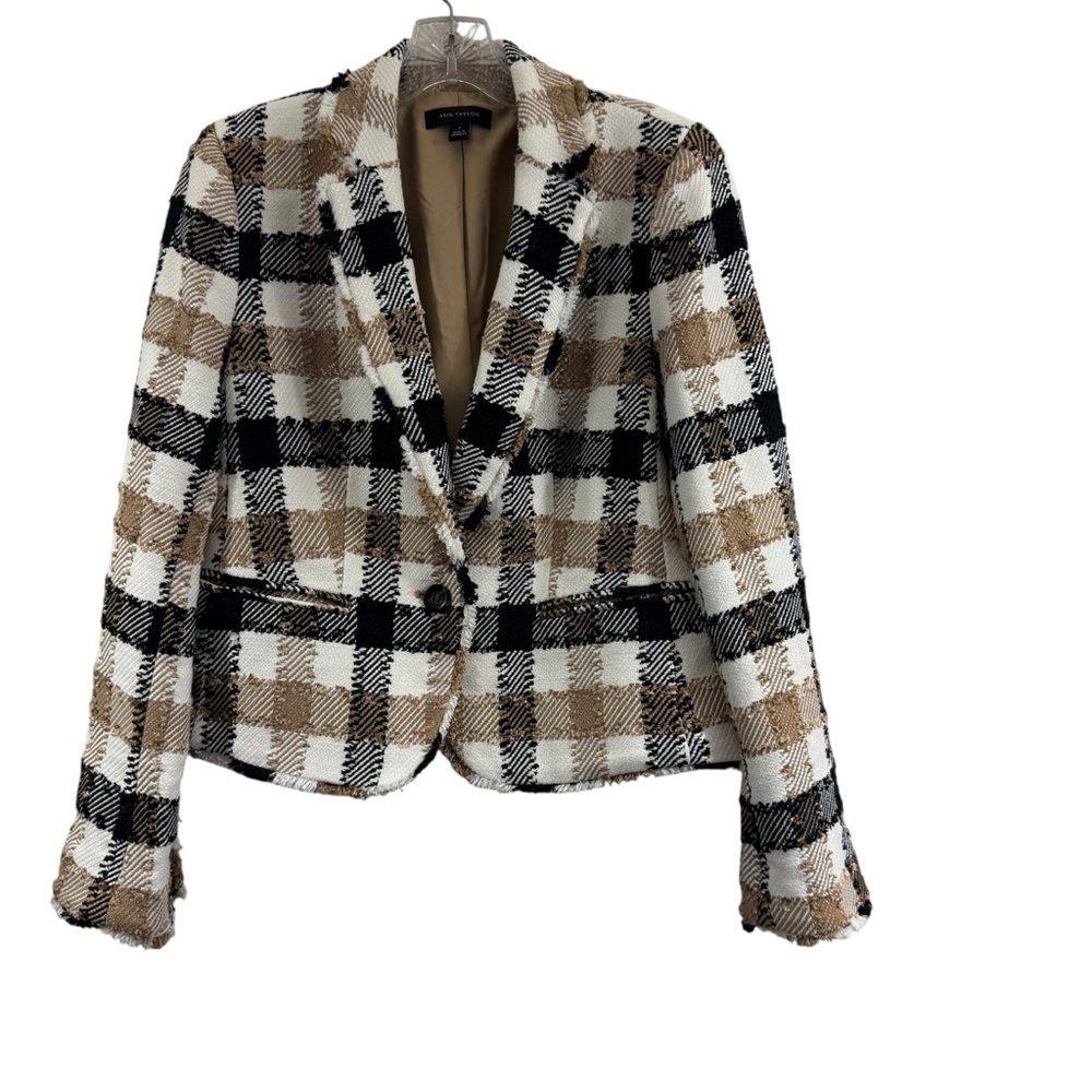 Ann Taylor The Newbury Blazer in Check Tweed Brown Black patterned blazer Size 4 - Picture 3 of 13
